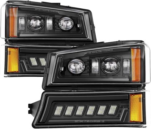 Z-OFFROAD مجموعة المصابيح الأمامية LED معتمدة من DOT مع إشارة الانعطاف، شعاع مختوم عالي ومنخفض متوافق مع 03-06 Chevy Silverado Avalanche -4 قطع in Kuwait
