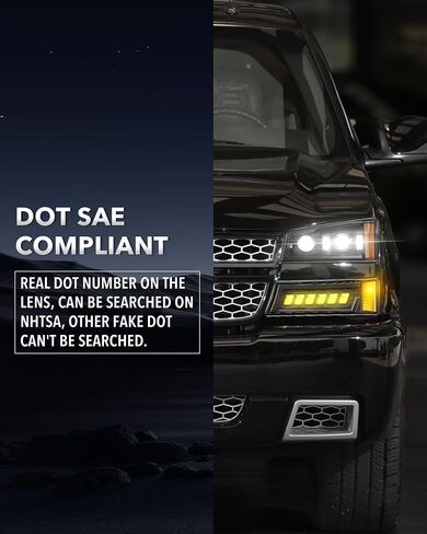 Z-OFFROAD مجموعة المصابيح الأمامية LED معتمدة من DOT مع إشارة الانعطاف، شعاع مختوم عالي ومنخفض متوافق مع 03-06 Chevy Silverado Avalanche -4 قطع in Kuwait