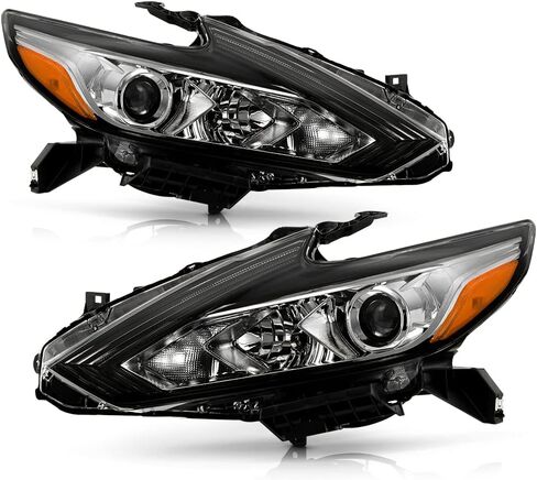 ACANII - For 2016-2018 Nissan Altima [Halogen w/o LED DRL Model] Chrome Housing Projector Headlights Headlamps Pair Set in Saudi Arabia