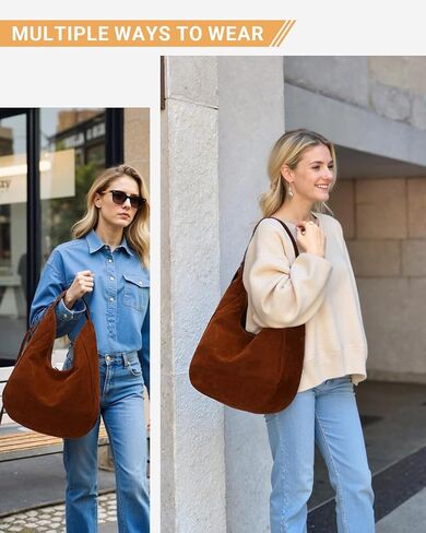 حقيبة كتف هيرالد مترهلة من الجلد السويدي هوبو للنساء، حقيبة يد على شكل هلال مع حزام قابل للتعديل in Kuwait