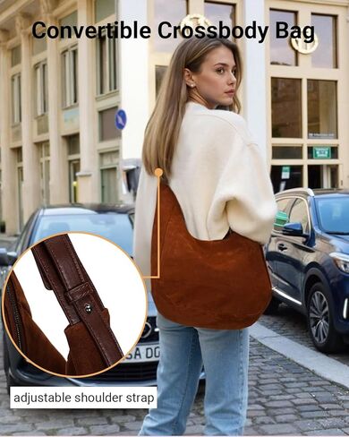 حقيبة كتف هيرالد مترهلة من الجلد السويدي هوبو للنساء، حقيبة يد على شكل هلال مع حزام قابل للتعديل in Kuwait