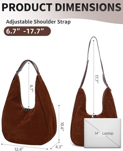 حقيبة كتف هيرالد مترهلة من الجلد السويدي هوبو للنساء، حقيبة يد على شكل هلال مع حزام قابل للتعديل in Kuwait