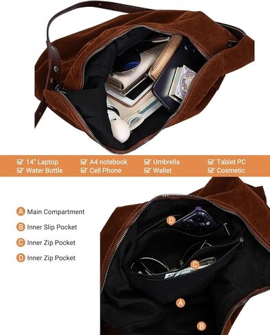 حقيبة كتف هيرالد مترهلة من الجلد السويدي هوبو للنساء، حقيبة يد على شكل هلال مع حزام قابل للتعديل in Kuwait