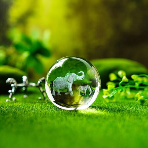 60mm 3D Laser Engraved Mother and Son Elephants Crystal Ball Glass Elephant Sphere with Stand Gift for Women in Saudi Arabia
