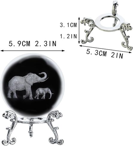 60mm 3D Laser Engraved Mother and Son Elephants Crystal Ball Glass Elephant Sphere with Stand Gift for Women in Saudi Arabia