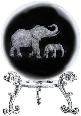 60mm 3D Laser Engraved Mother and Son Elephants Crystal Ball Glass Elephant Sphere with Stand Gift for Women in Saudi Arabia