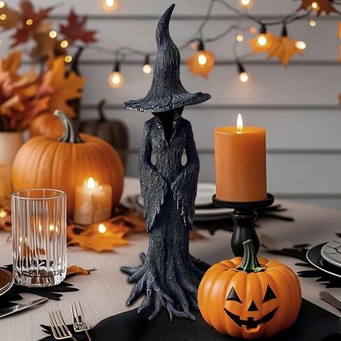 Halloween Witch Statue - 7.28 Inch Hand-Painted Gothic Figurine, Resin Witch Figurine Dark Fantasy Figurines Halloweens Indoor Decorations in Saudi Arabia