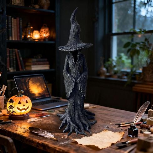 Halloween Witch Statue - 7.28 Inch Hand-Painted Gothic Figurine, Resin Witch Figurine Dark Fantasy Figurines Halloweens Indoor Decorations in Saudi Arabia