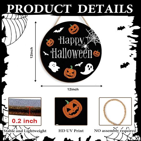 Pigort Halloween Decor Front Door Halloween Outdoor Decorations Pumpkin Boo Halloween Door Sign Wall Sign Plaque for Party halloween Wreath 12x12inch (Boo) in Saudi Arabia