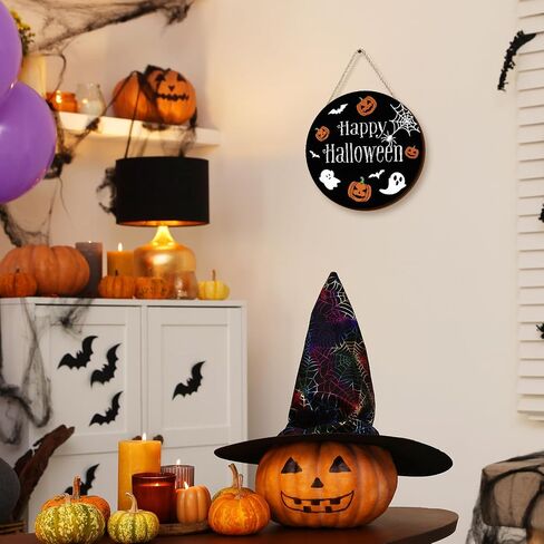 Pigort Halloween Decor Front Door Halloween Outdoor Decorations Pumpkin Boo Halloween Door Sign Wall Sign Plaque for Party halloween Wreath 12x12inch (Boo) in Saudi Arabia