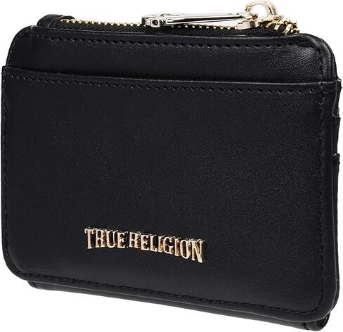 True Religion Tab Bifold Wallet, Compact Snap Closure with Card Slots and ID Window, Black in Saudi Arabia