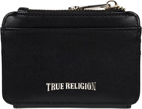 True Religion Tab Bifold Wallet, Compact Snap Closure with Card Slots and ID Window, Black in Saudi Arabia