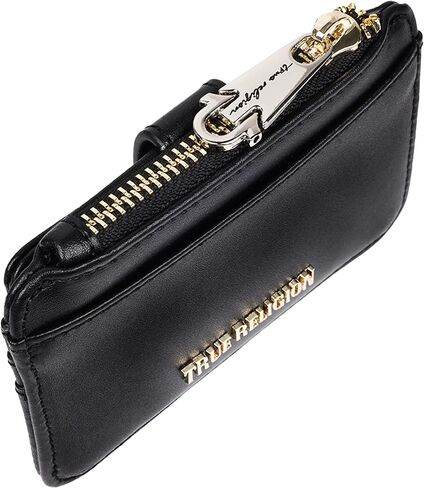True Religion Tab Bifold Wallet, Compact Snap Closure with Card Slots and ID Window, Black in Saudi Arabia