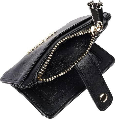 True Religion Tab Bifold Wallet, Compact Snap Closure with Card Slots and ID Window, Black in Saudi Arabia