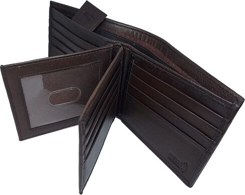 BiFold RFID Mens Leather Wallet With 2 ID Windows, 16 Credit Card Slots, 4 Hidden Pockets, Divided Currency Compartment & Key Holder P51214 (Brown) in Saudi Arabia