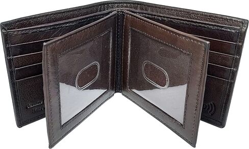 BiFold RFID Mens Leather Wallet With 2 ID Windows, 16 Credit Card Slots, 4 Hidden Pockets, Divided Currency Compartment & Key Holder P51214 (Brown) in Saudi Arabia