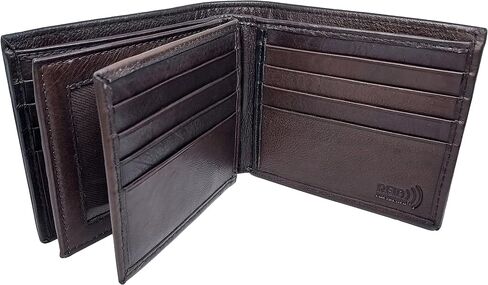 BiFold RFID Mens Leather Wallet With 2 ID Windows, 16 Credit Card Slots, 4 Hidden Pockets, Divided Currency Compartment & Key Holder P51214 (Brown) in Saudi Arabia