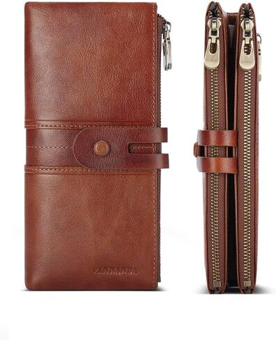 VANNANBA Mens Long Zipper Wallet RFID Blocking Genuine Leather Large Capacity Checkbook Card Holder Organizer for Travel Business in Saudi Arabia