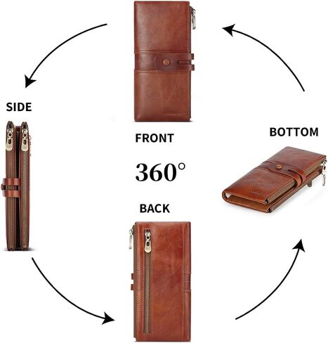 VANNANBA Mens Long Zipper Wallet RFID Blocking Genuine Leather Large Capacity Checkbook Card Holder Organizer for Travel Business in Saudi Arabia