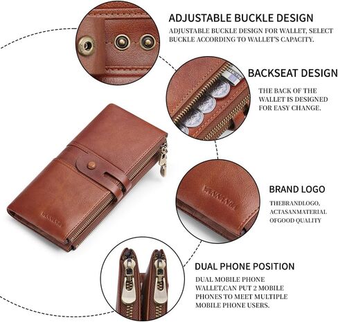 VANNANBA Mens Long Zipper Wallet RFID Blocking Genuine Leather Large Capacity Checkbook Card Holder Organizer for Travel Business in Saudi Arabia