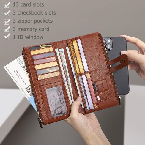 VANNANBA Mens Long Zipper Wallet RFID Blocking Genuine Leather Large Capacity Checkbook Card Holder Organizer for Travel Business in Saudi Arabia