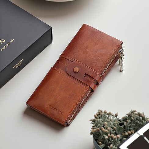VANNANBA Mens Long Zipper Wallet RFID Blocking Genuine Leather Large Capacity Checkbook Card Holder Organizer for Travel Business in Saudi Arabia