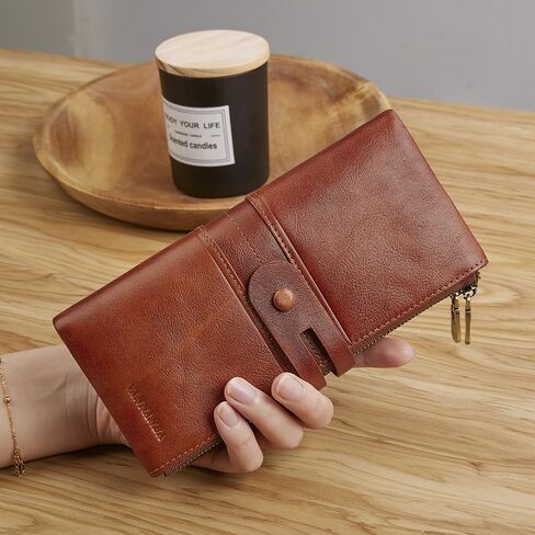 VANNANBA Mens Long Zipper Wallet RFID Blocking Genuine Leather Large Capacity Checkbook Card Holder Organizer for Travel Business in Saudi Arabia