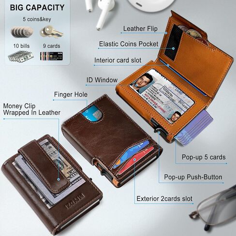 Wallet for Men with Money Clip Coins Pocket ID Window Gift Boxed,Slim Smart Front Pocket RFID Blocking Wallet Pop-up Card Holder in Magnetic Leather Flip 3.9"x 2.7" in Saudi Arabia