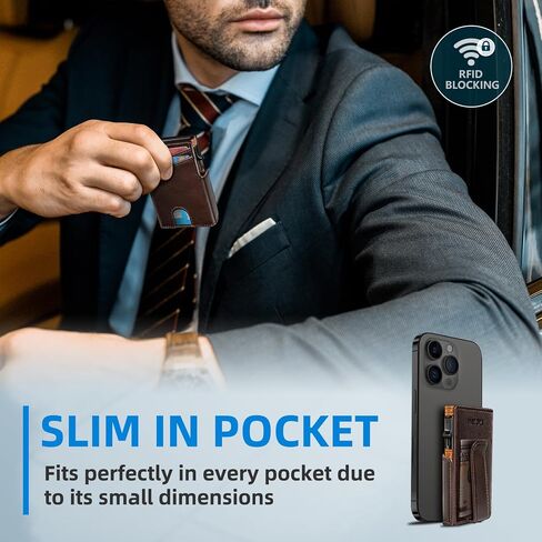 Wallet for Men with Money Clip Coins Pocket ID Window Gift Boxed,Slim Smart Front Pocket RFID Blocking Wallet Pop-up Card Holder in Magnetic Leather Flip 3.9"x 2.7" in Saudi Arabia
