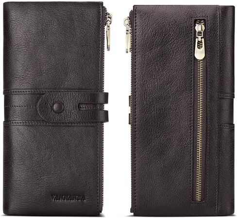 VANNANBA Mens Long Zipper Wallet RFID Blocking Genuine Leather Large Capacity Checkbook Card Holder Organizer for Travel Business in Saudi Arabia