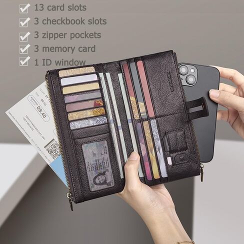 VANNANBA Mens Long Zipper Wallet RFID Blocking Genuine Leather Large Capacity Checkbook Card Holder Organizer for Travel Business in Saudi Arabia