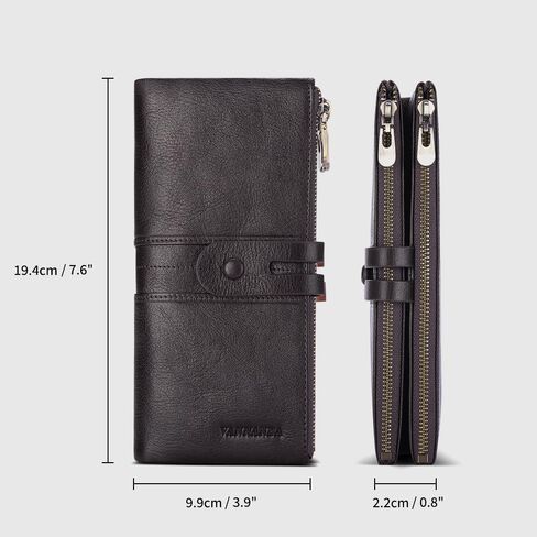VANNANBA Mens Long Zipper Wallet RFID Blocking Genuine Leather Large Capacity Checkbook Card Holder Organizer for Travel Business in Saudi Arabia