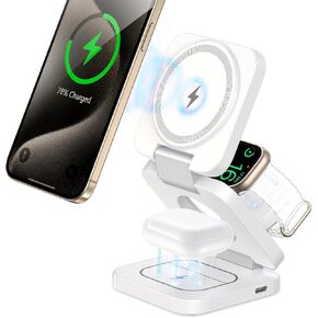 شاحن لاسلكي سريع من سلسلة X55 Nature، محطة شحن مغناطيسية قابلة للطي 3 في 1 لهواتف iPhone 15/14/13/12/Pro/Plus/Pro Max، شاحن محمول 5 وات لساعة Apple Watch9/8/7/6/5/4/3/ 2/SE، لسماعات Airpods in Kuwait