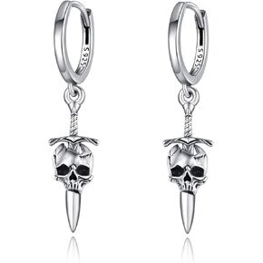 925 Sterling Silver skull hoop earrings punk rock earrings for women Halloween earrings Jewelry Gifts for Women Man in Kuwait