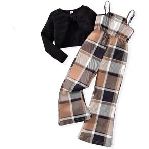 HIHA Girls Sleeveless Jumpsuits Outfit Long Sleeve Twist Front Tops Romper Clothes Set Size 4-12 in Kuwait