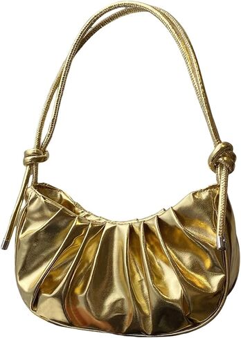 GORGLITTER Women's Metallic Gold Clutch Purses Ruched Top Handle Mini Shoulder Handbags in Saudi Arabia