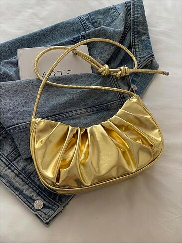 GORGLITTER Women's Metallic Gold Clutch Purses Ruched Top Handle Mini Shoulder Handbags in Saudi Arabia