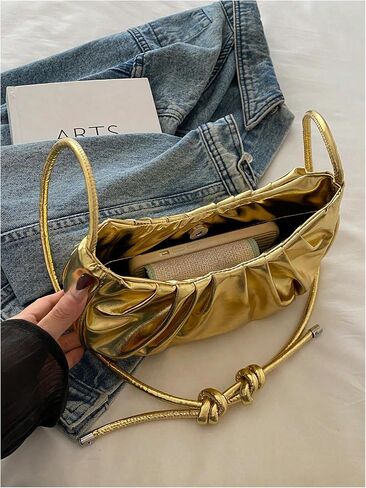 GORGLITTER Women's Metallic Gold Clutch Purses Ruched Top Handle Mini Shoulder Handbags in Saudi Arabia
