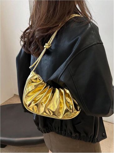 GORGLITTER Women's Metallic Gold Clutch Purses Ruched Top Handle Mini Shoulder Handbags in Saudi Arabia