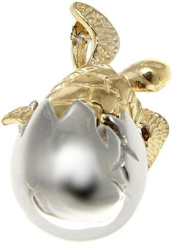 مجوهرات آرثر 925 من الفضة الإسترلينية 2 لهجة مطلية بالذهب الأصفر سلحفاة بحر هاواي هونو الفقس من قلادة البيض in Saudi Arabia
