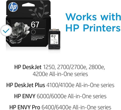 HP 67 خرطوشة الحبر الأسود | يعمل مع HP Deskjet 1255 ، 2700 ، 4100 Series ، HP Envy 6000 ، 6400 Series | مؤهل للحصول على الحبر الفوري | 3ym56an in Kuwait