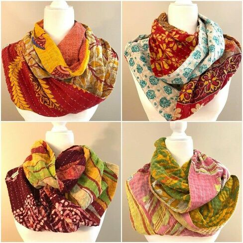 Indian Handmade Cotton Kantha Scarf Reversible Colorful Assorted Colors. Gorgeous in Saudi Arabia