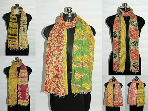 Indian Handmade Cotton Kantha Scarf Reversible Colorful Assorted Colors. Gorgeous in Saudi Arabia