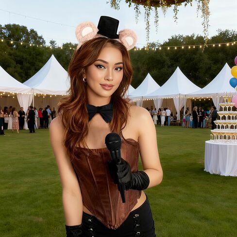 Mepase 3 Pcs Brown Bear Cosplay Set Include Black Adjustable Velvet Bowtie Mini Microphone Prop and Hat Bear Ears Headband for Halloween Costume Headwear Photo Booth Prop Dress up Accessory in Saudi Arabia