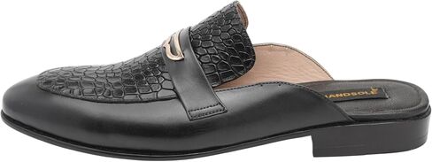 Black Croc Embossed Medallion Mule – Handmade Leather Backless Slip-On Loafers for Men, Luxury Artisan Formal Dress Mules with Stacked Leather Heel & Comfort Insole in Saudi Arabia