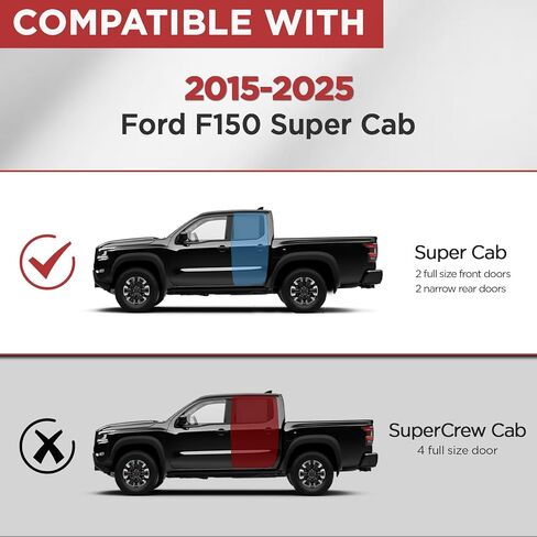 لوحات تشغيل PZ متوافقة مع 2015-2025 Ford F150 Super Cab/مرآة الكابينة الممتدة المصنوعة من الفولاذ المقاوم للصدأ وقضبان Nerf in Kuwait