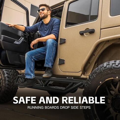 SUORTO لخطوات جانبية للوحات الجري JK متوافقة مع 2007-2018 Jeep Wrangler JK Unlimited 4 أبواب، قضبان نيرف فولاذية شديدة التحمل للطرق الوعرة، ألواح خطوة منزلق الصخور (الخماسي) in Saudi Arabia