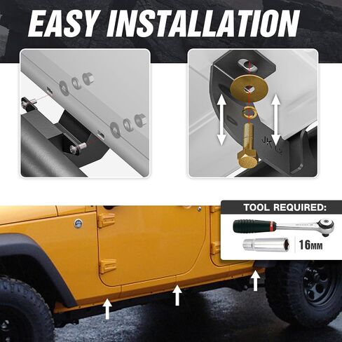 SUORTO لخطوات جانبية للوحات الجري JK متوافقة مع 2007-2018 Jeep Wrangler JK Unlimited 4 أبواب، قضبان نيرف فولاذية شديدة التحمل للطرق الوعرة، ألواح خطوة منزلق الصخور (الخماسي) in Saudi Arabia
