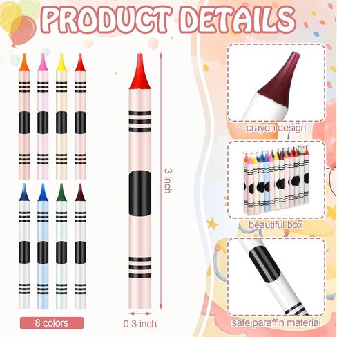 24 قطعة من شموع التلوين لتزيين الحفلات، شموع عيد ميلاد على شكل قلم تلوين لحفلات التخرج ونهاية العام والعودة إلى المدرسة واحتفالات كعكة عيد الميلاد للكعكة متعددة الألوان in Kuwait