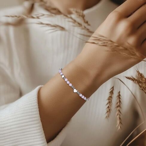 CANDYFANCY Dainty Beaded Bracelets For Women Natural Stone Heart Cross Charm Stainless Steel Bracelet Remember You Are Awesome-Inspirational Jewelry With Card Birthday Frienship Christmas Gift in Saudi Arabia